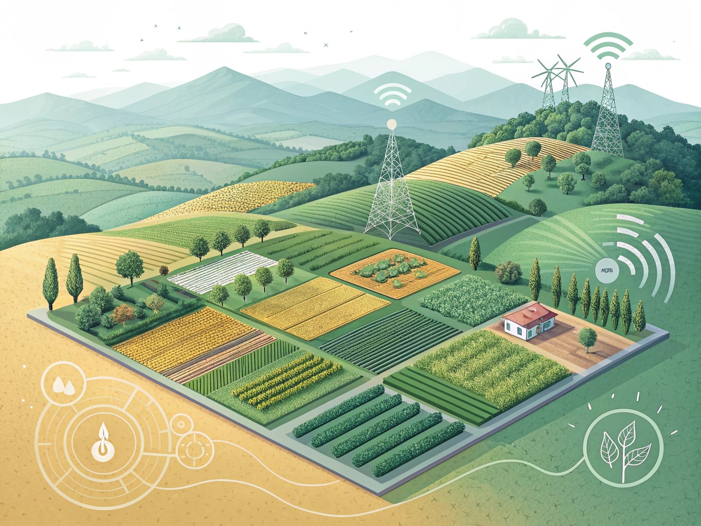 AI-powered agricultural intelligence platform showing farm analytics dashboard with yield forecasts and weather alerts